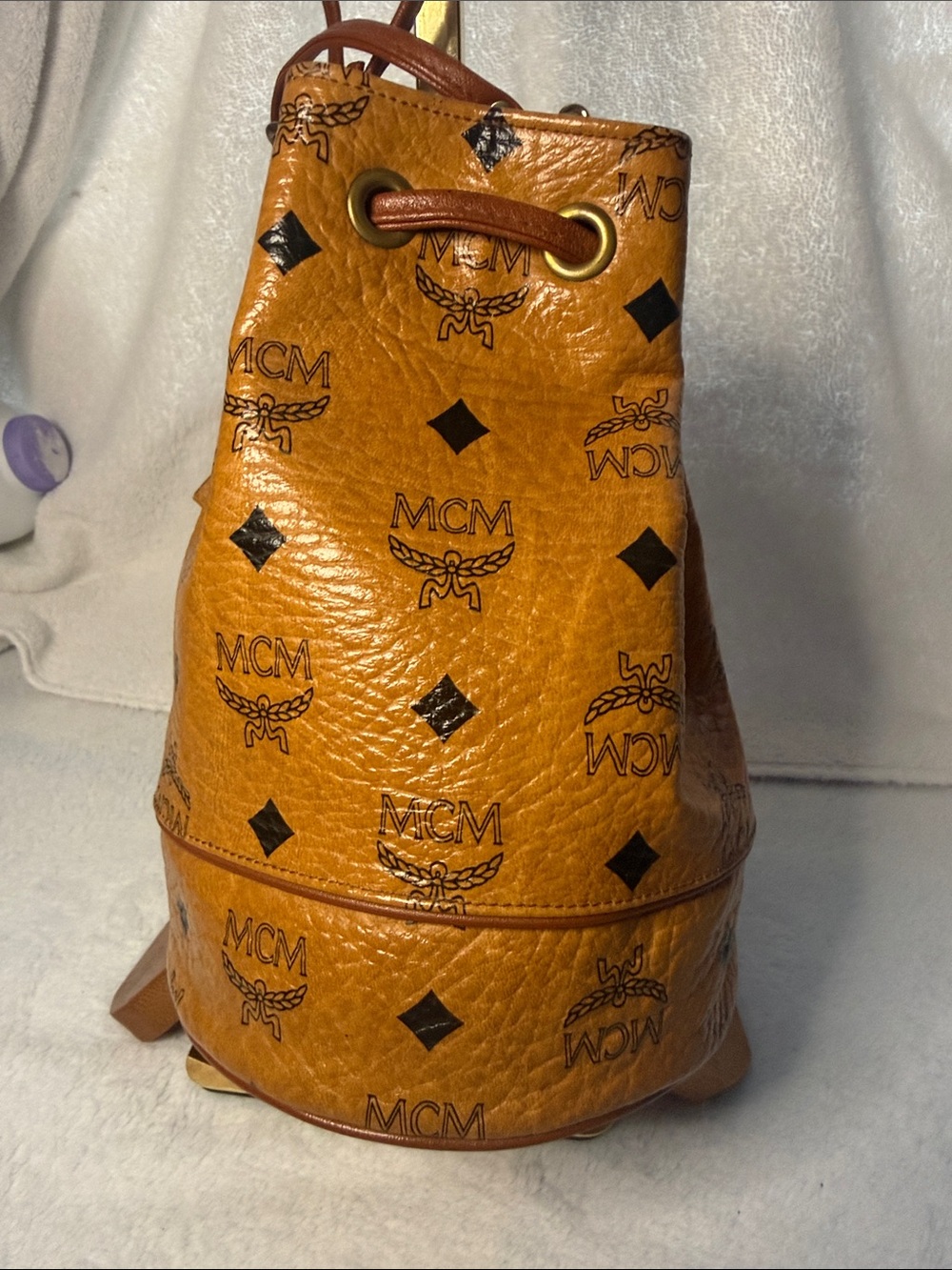 MCM Cognac Visetos Mini Monogram Bucket Crossbody - Picture 3 of 12